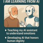 Digital illustration of a human figure with neural connections on the left and an AI circuit pattern on the right, representing mutual learning between AI and brain injury survivor, with secondchancetolive.org at the base