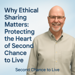 Craig J. Phillips next to the Second Chance to Live logo with text promoting ethical content sharing and trauma-informed advocacy