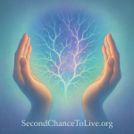 Digital illustration of two human hands gently cupping a glowing blue-green neural network shaped like a sprouting plant, symbolizing neuroplasticity, growth, and hope.