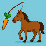 Illustration of a horse reaching toward a dangling carrot, symbolizing motivation, growth, and the journey of learning how to celebrate success after a brain injury.