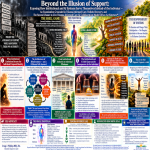 Beyond the Illusion of Support infographic by Craig J. Phillips, MRC, BA, Second Chance to Live. A six-section visual examination exposing how institutional and AI systems present themselves as supportive while their interconnected structures preserve institutional authority, normalize systemic limitations, and transfer responsibility for those limitations onto individuals. The infographic exposes how diagnoses, prognoses, labels, professional credentialing, institutional policies, financial arrangements, computational representations, and self-reinforcing measures of success operate together. These relationships impose systemic limitations upon individual identity, normalize compliance and dependency, and contribute to shame, exhaustion, self-doubt, learned helplessness, and diminished agency. At the center of this institutional and AI shell game, the individual's gifts, talents, abilities, creativity, discernment, lived experience, time, and energy are redirected toward defending their own wholeness while simultaneously sustaining the credibility, relevance, productivity, and authority of the systems claiming to support them. The infographic contrasts this architectural reversal with the responsibility of systems to examine and change their participation. It establishes a path grounded in trauma-informed care, holistic recovery, self-advocacy, dignity, agency, healing, hope, and the individual's continuing discovery of a bigger future through The Second Chance to Live Trauma-Informed Care AI Collaboration Model Orion Architecture™.